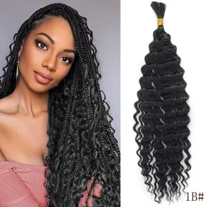 Extensions de cheveux deep wave 18 pouces en noir naturel 1B, tissage bouclé de qualité.