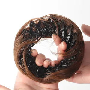 Expandable brown synthetic hair bun maker tool for women elegant hairstyling accessory