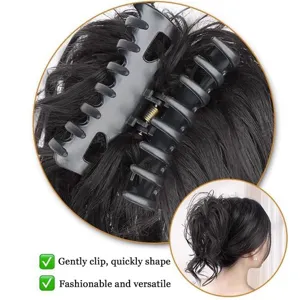 Synthetic claw clip hair bun extension for women messy ponytail updo hair piece black
