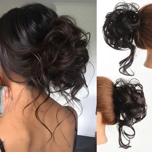 Synthetic messy hair bun claw clip hair extension curly updo scrunchie hairpiece for women