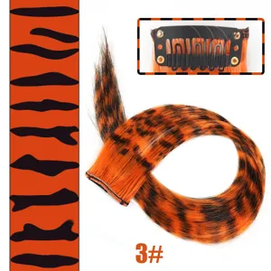 Synthetic clip-in hair extension tiger stripe orange black highlight hair piece styling