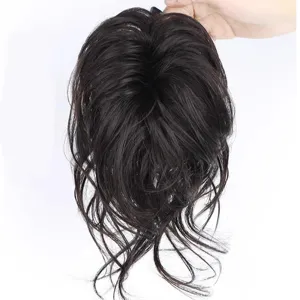 Synthetic messy hair bun claw clip ponytail extension dark brown wavy hair piece detailing