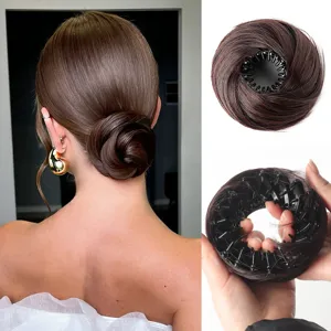 Synthetic bird's nest hair bun extension with expandable claw clip for women's stylish updos.