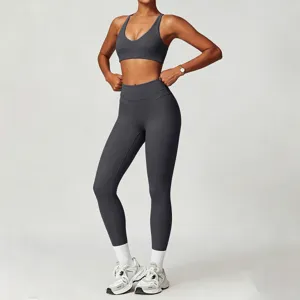 Damen seamless Yoga Set Fitness Sport BH und hohe Taille Leggings Fitness Outfit
