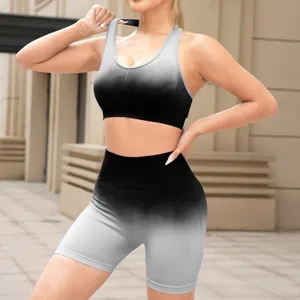 Gradient yoga set sports bra high waist shorts gym fitness activewear women workout outfit