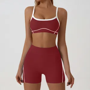 Nude-feel tight back-beauty yoga set featuring a sports bra and tummy control fitness shorts for running.