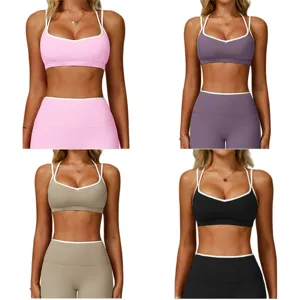 Damen seamless Yoga Set Fitness Gym Wear atmungsaktiver Sport-BH und hohe Leggings
