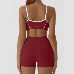 Women's tight fitness yoga set, backless sports bra and high-waist hip-lifting shorts.