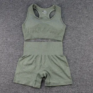 Ensemble de fitness deux pièces sans coutures avec soutien-gorge et short pour le sport.