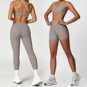 Damen nahtlose Yoga Set Sport-BH mit hoher Unterstützung und hohe Taille Fitness Leggings