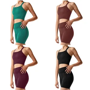 Dames yoga set 2-delig fitness sportbeha hoge taille biker shorts sportkleding set.