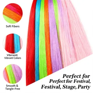 Gros plan de fibres de guirlandes capillaires colorées, lisses, sans nœuds, idéal pour fêtes.