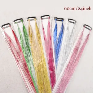 60cm clip in hair tinsel sparkle synthetic hair extensions for party cosplay use