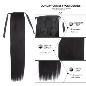 Long straight ponytail hair detail showing breathable net cap, fluffy center and clean smooth ends.