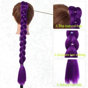 Trendy Purple Long Braided Wig Ponytail Synthetic High Temperature Fiber Hair Extension For Women Party Costume Role Play