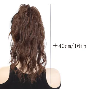 Synthetische golvende paardenstaart haarverlenging klem, bruin krullend haarstuk 40cm