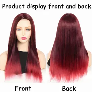 Burgundy Ombre Long Straight Wig Synthetic High Temperature Fiber Heat Resistant Hair Full Wigs For Women Daily Party