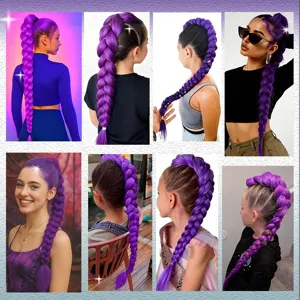 Purple braided ponytail hair extension KPop long synthetic braid wig for women and girls party