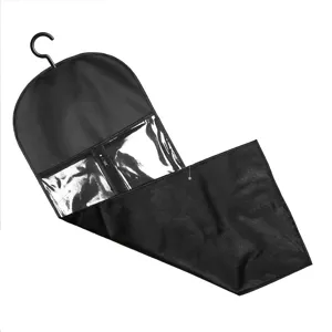 Hanging wig dust storage bag featuring clear PVC window and zipper for daily home use.