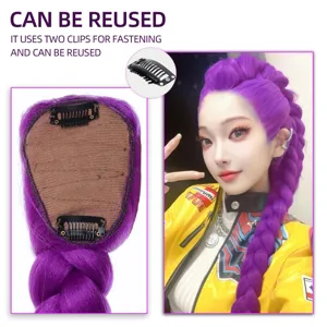 Purple synthetic braided clip-in hair extension 26 inch long ponytail wig for cosplay