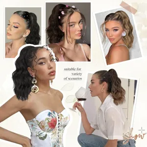 Detailed view of the stylish curly ponytail wig showing texture and various styling scenarios.