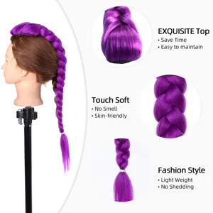Purple long braided wig synthetic hair extension hairpiece for cosplay and daily fashion style.