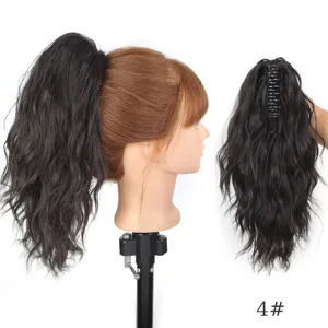 Synthetic claw clip wavy ponytail hair extension in dark brown #4 for women daily styling.