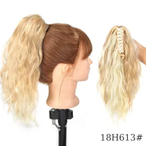 Synthetic curly claw clip ponytail extension blonde wavy hair piece for women daily wear