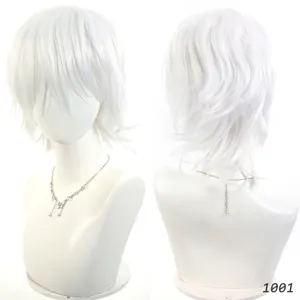 Witte korte krullende cosplay pruik synthetisch haar hittebestendig voor herenhaar styling