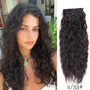 6pz extension capelli ricci sintetici con clip 60cm 160g tonalità marrone scuro