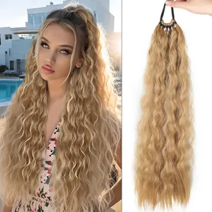 Extension per capelli ricci sintetici da 24 pollici parrucca coda di cavallo bionda.