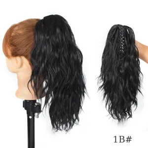 Synthetic wavy ponytail hair extension with claw clip, black curly hair piece for women.