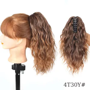 Synthetic curly claw clip ponytail extension, brown wavy hair piece for women daily wear.