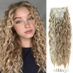 6 pezzi ricci clip in extension capelli sintetici biondi lunghi 60cm 160g