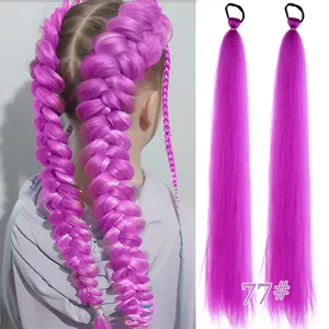 Fashion pink synthetic braided hair extensions, cute colored ponytail hair tie for girls.