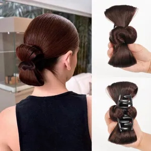 Synthetic Hair Bow Bun Claw Clip Brown Updo Hairpiece Ponytail Extension Styling Tool