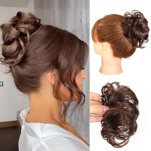 Chignon synthétique pince à cheveux extension bouclée coiffure marron perruque naturelle