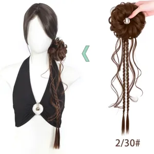 Close-up of the stylish side ponytail wig with intricate braided details and natural texture.