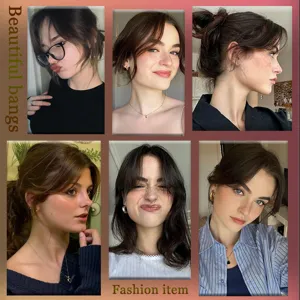 French bangs hairpiece clip-in middle part curtain bangs natural hair extension styling piece