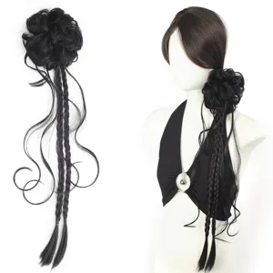 New Chinese Style Synthetic Fiber Braided Wig Ponytail Side Bun Braids For Women Atmospheric Elegant Hair Extensions Hair Accessories