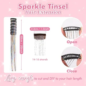 Extensions Cheveux Scintillantes Clip In Mèches Métalliques Brillantes Pièces d'Extension Cheveux Holographiques Accessoire Cheveux Scintillant Coloré Pour Fête Filles Adolescentes