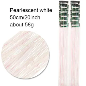Extension de cheveux tinsel brillant 50cm blanc nacré mèches métalliques pour femmes