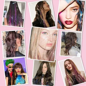 60cm tinsel cheveux clip extensions de cheveux synthétiques étincelantes colorées pour fête cosplay
