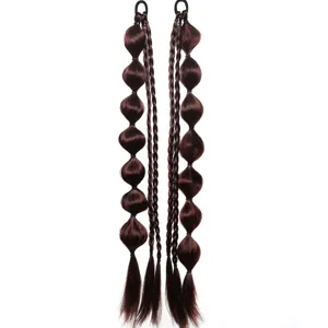 Trendy Synthetic Hair Bubble Braid Extension Long Double Ponytail Twisted Braid Ribbon Wig Ponytails For Women Daily Party Styling