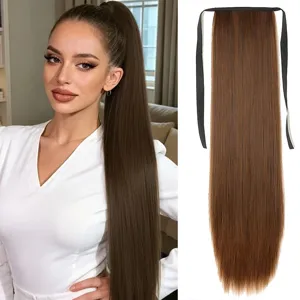 Extensión de coleta larga y lacia sintética de 60 cm con cinta ideal para mujeres.