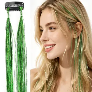60cm green hair tinsel clip sparkling synthetic hair extension for party cosplay fashion