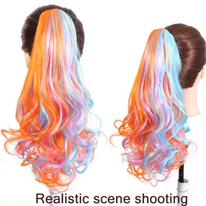 Synthetische gekleurde krullende paardenstaart haarverlenging klem 45cm voor dames en festival.