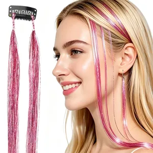 60cm Clip-in Hair Tinsel Sparkle Synthetic Hair Extensions Pink Glitter Hair Accessories