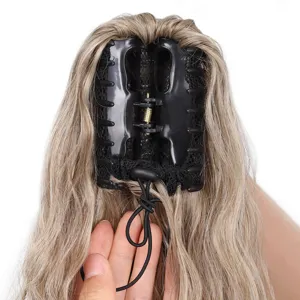 Synthetic hair claw clip ponytail extension with wavy gradient design, detailed claw view.