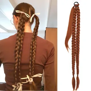 Extensión de cabello trenzado sintético de 30 pulgadas coleta doble trenza con lazos de cinta
